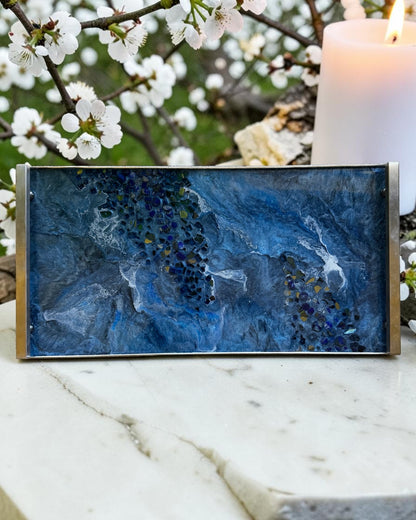 Blue large Charcuterie tray 18x9" handmade epoxy resin geode design