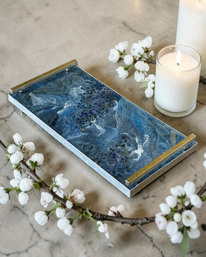 Blue large Charcuterie tray 18x9" handmade epoxy resin geode design