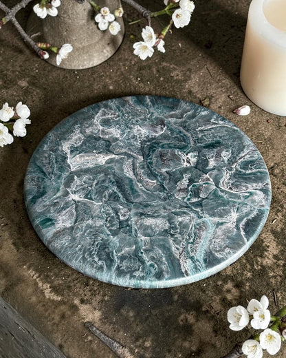 Teal and Silver Lazy Susan's geode design epoxy resin, 5 sizes