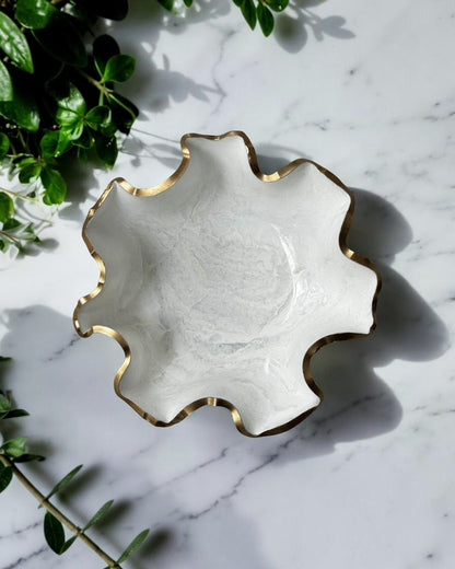 Medium White bowl, 11x3" geode design epoxy resin