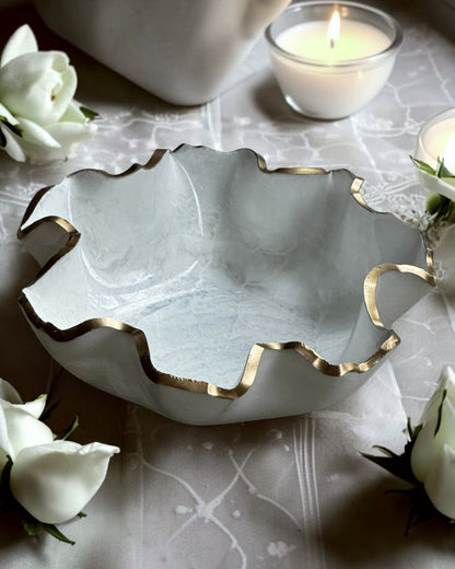 Medium White bowl, 11x3" geode design epoxy resin