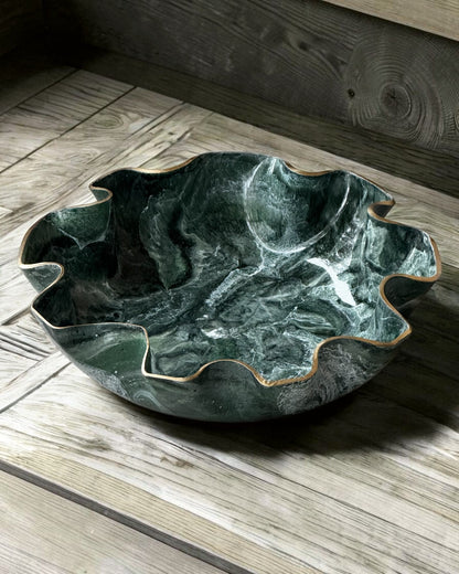 Large Green bowl, 18x3" geode design epoxy resin