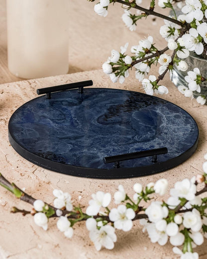 Blue Ottoman tray handmade epoxy resin geode design