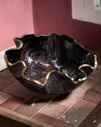 Medium Black, Bronze and Copper bowl, 11x3" geode design epoxy resin