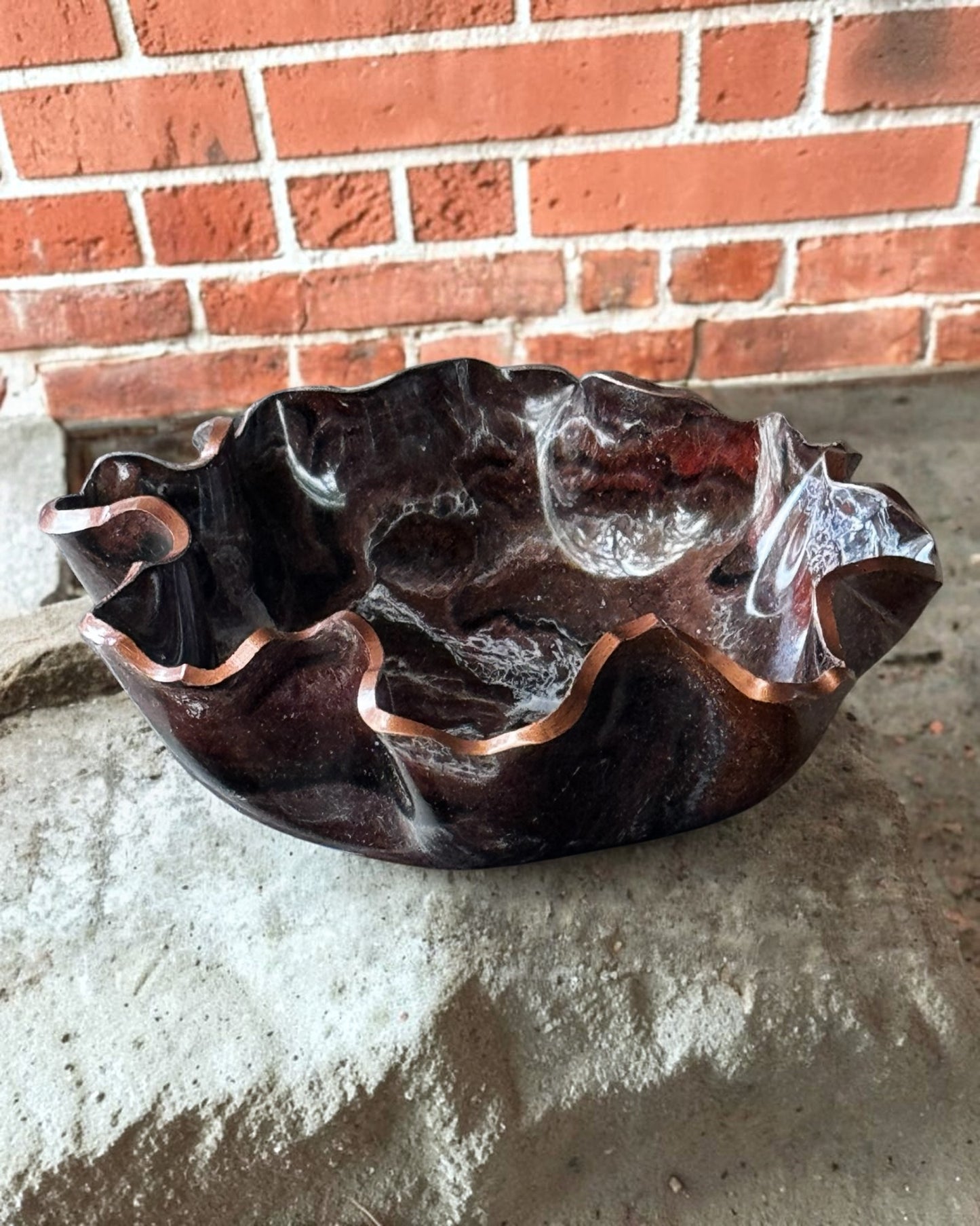 Medium Black, Bronze and Copper bowl, 11x3" geode design epoxy resin
