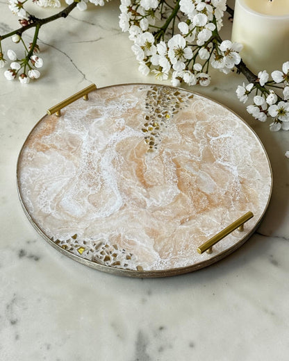 Cream Ottoman tray handmade epoxy resin geode design