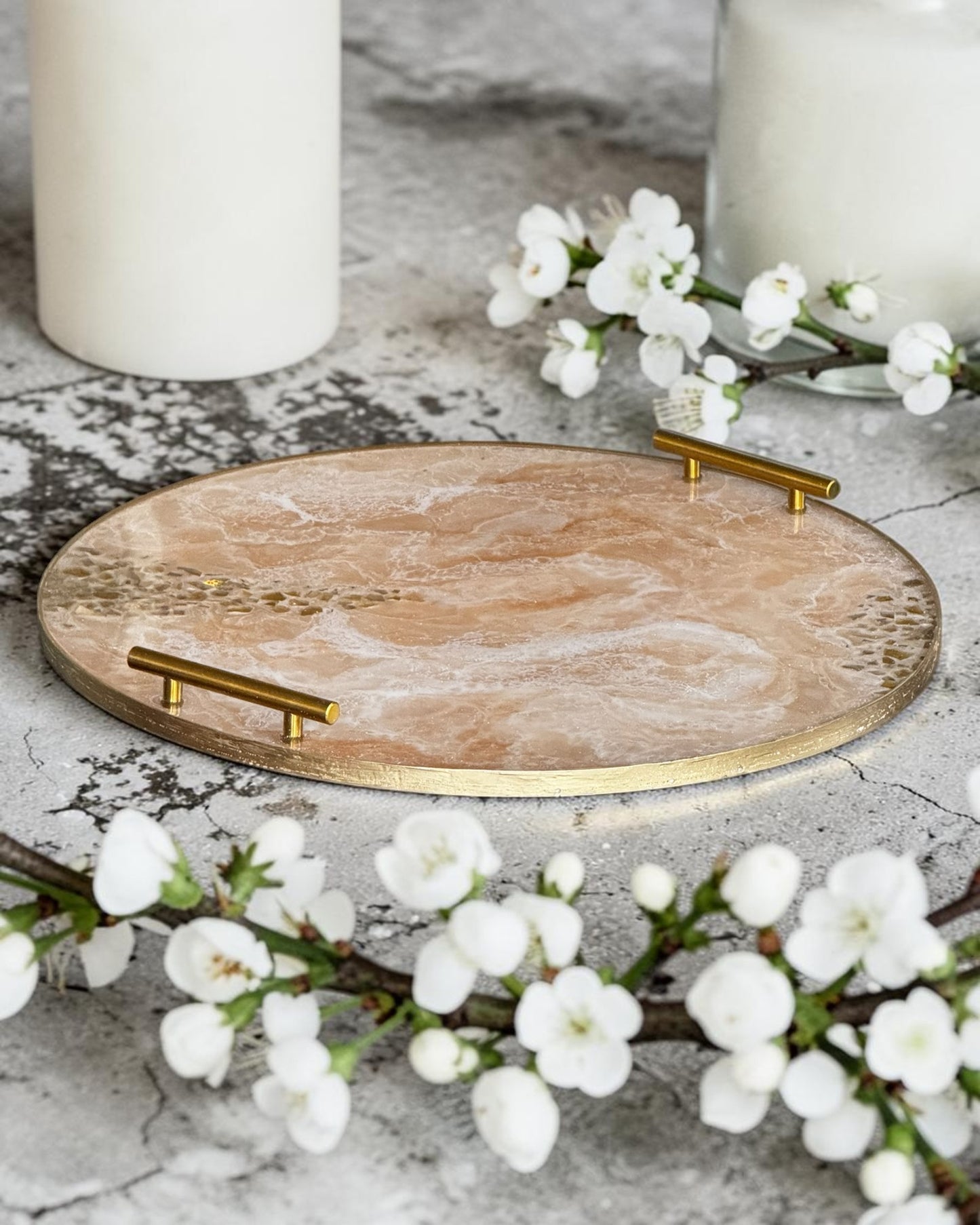Cream Ottoman tray handmade epoxy resin geode design