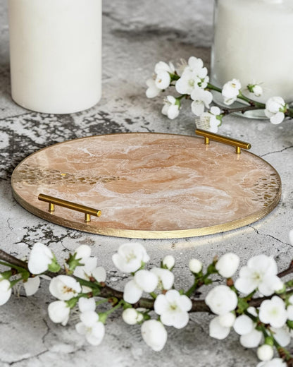 Cream Ottoman tray handmade epoxy resin geode design