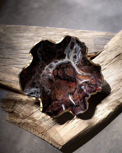 Medium Black, Bronze and Copper bowl, 11x3" geode design epoxy resin