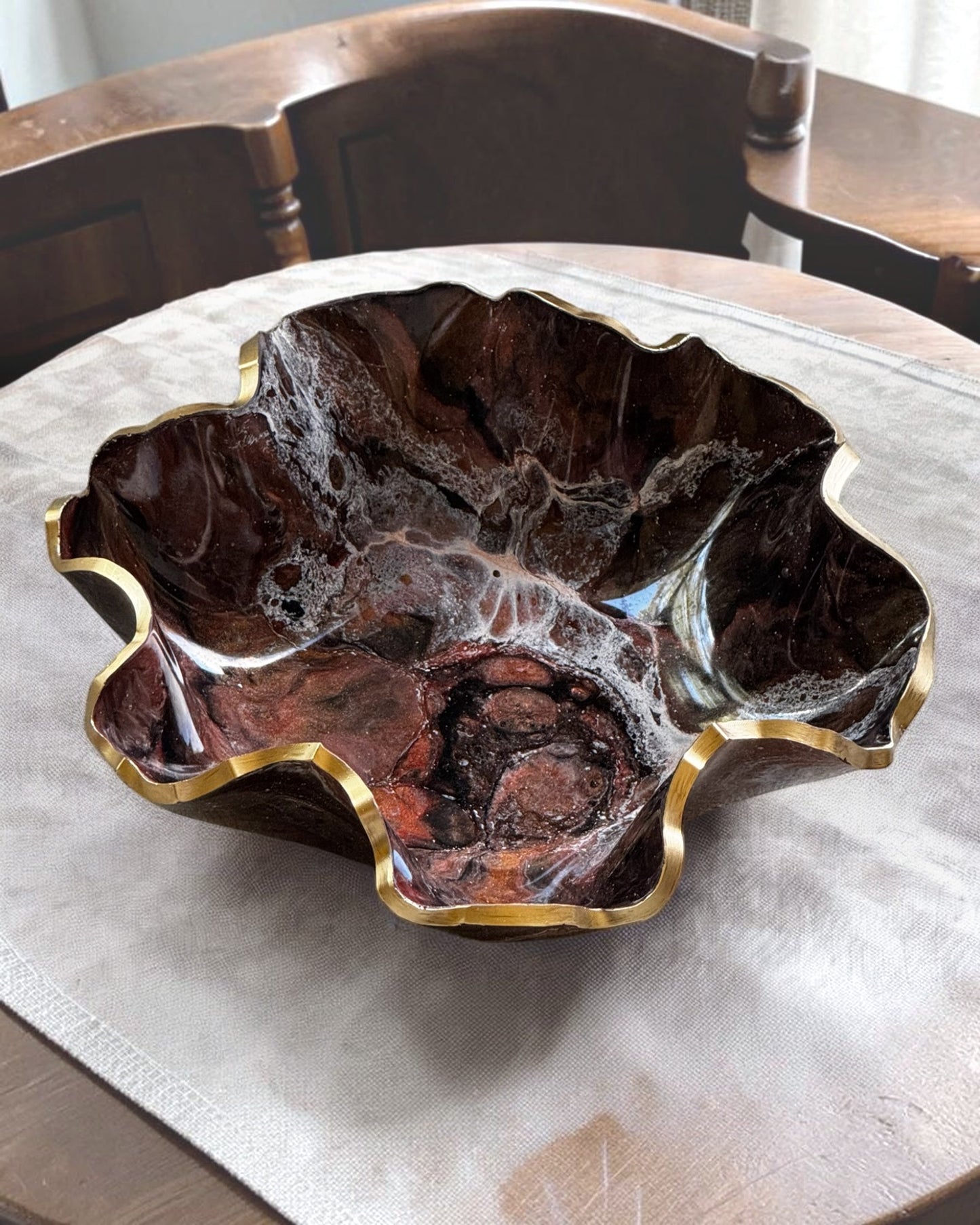 Medium Black, Bronze and Copper bowl, 11x3" geode design epoxy resin