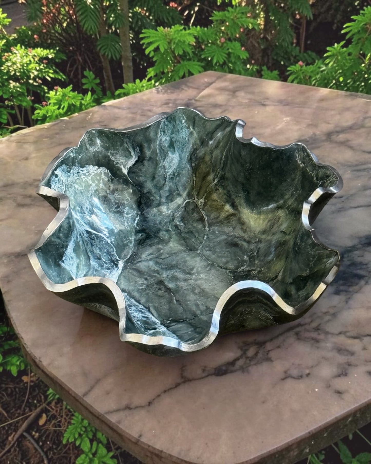 Medium Green bowl, 11x3" geode design epoxy resin
