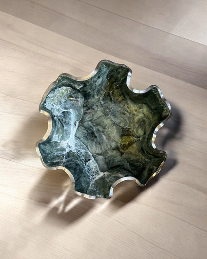 Medium Green bowl, 11x3" geode design epoxy resin