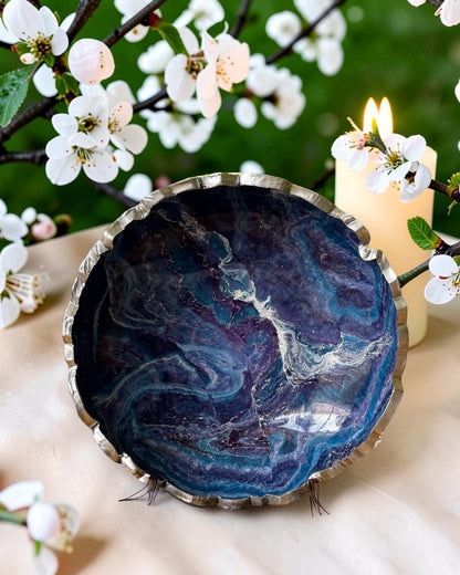 Small Purple and Blue bowl, 8x2" geode design epoxy resin