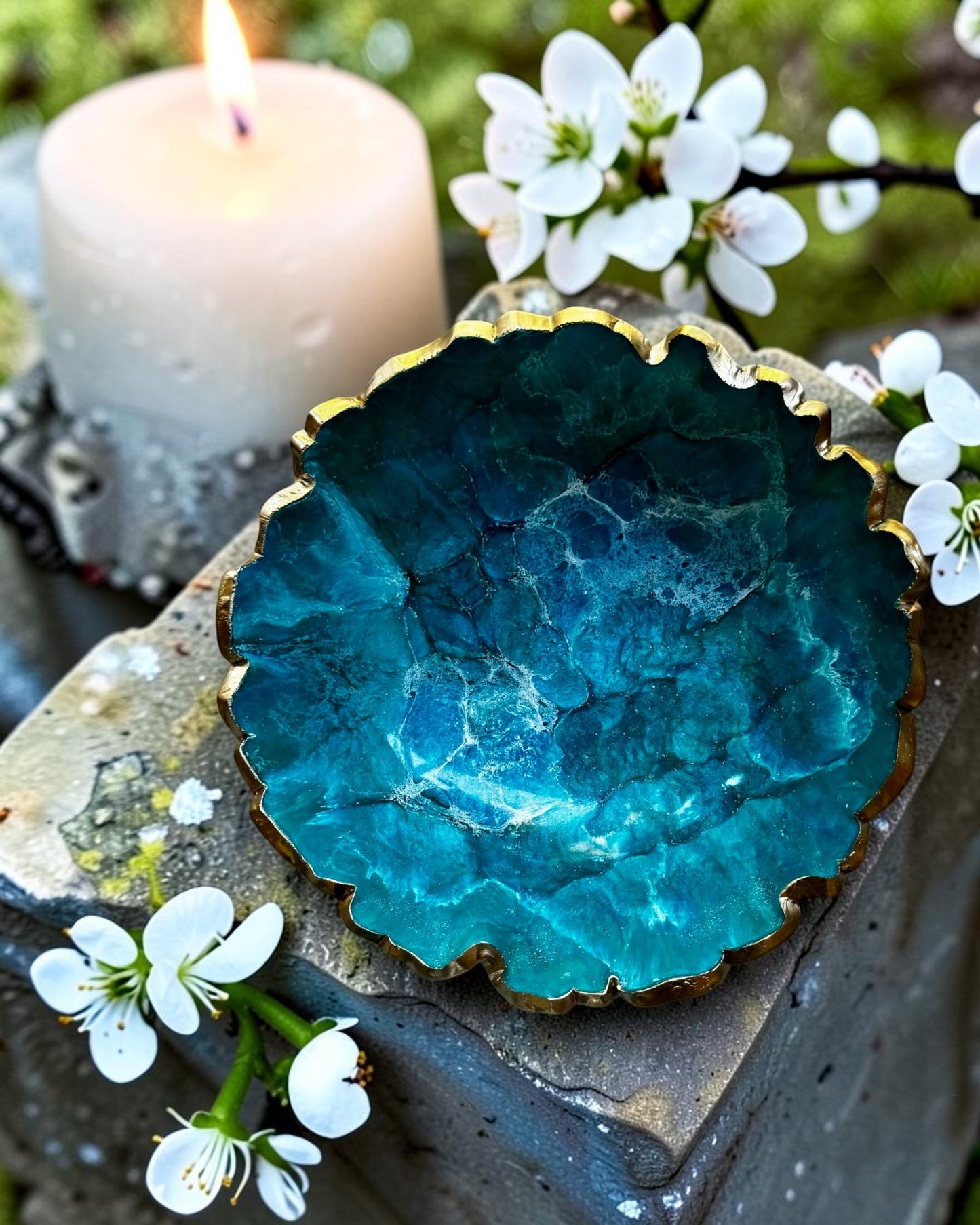 Small Ocean colors bowl, 8x2" geode design epoxy resin
