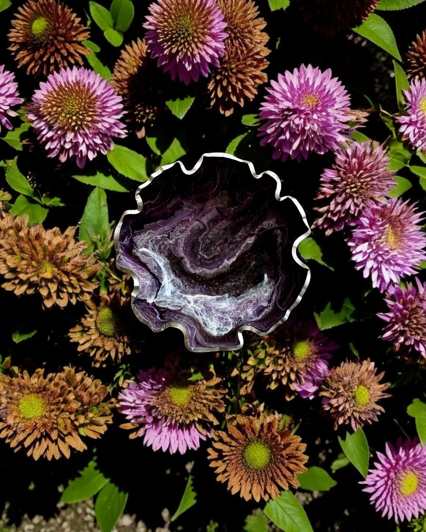 Medium Purple and brown bowl, 11x3" geode design epoxy resin