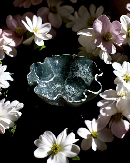 Medium Grey and Silver bowl, 11x3" geode design epoxy resin