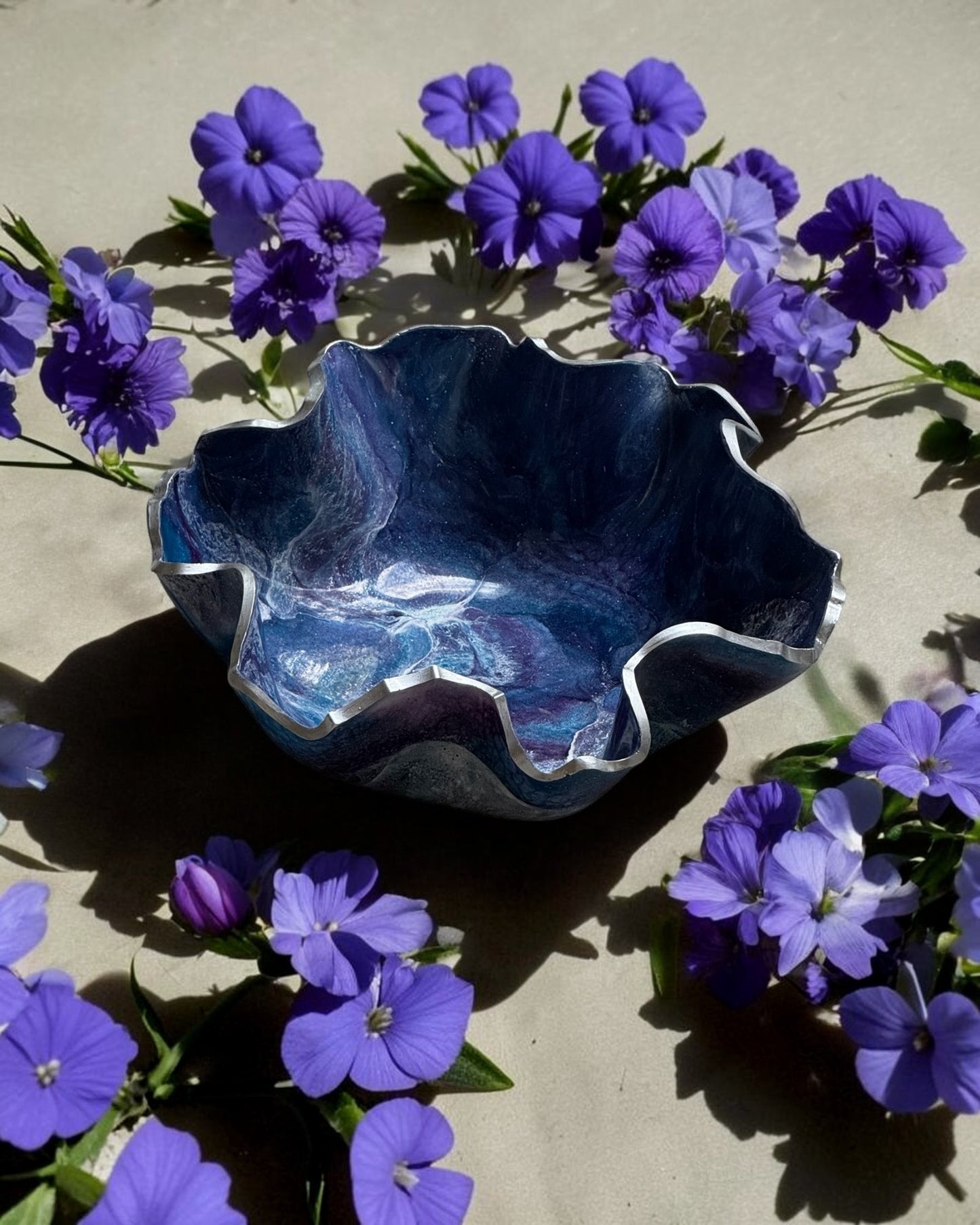Medium Purple and Blue bowl, 11x3" geode design epoxy resin
