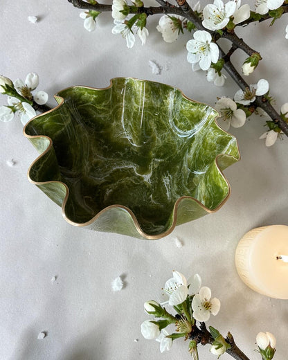 XLarge Olive Green bowl, 18x6" geode design epoxy resin