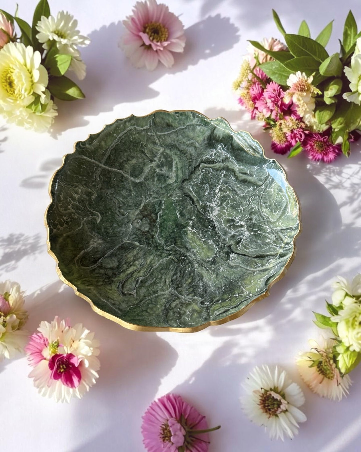 Green Platter 12" geode design epoxy resin