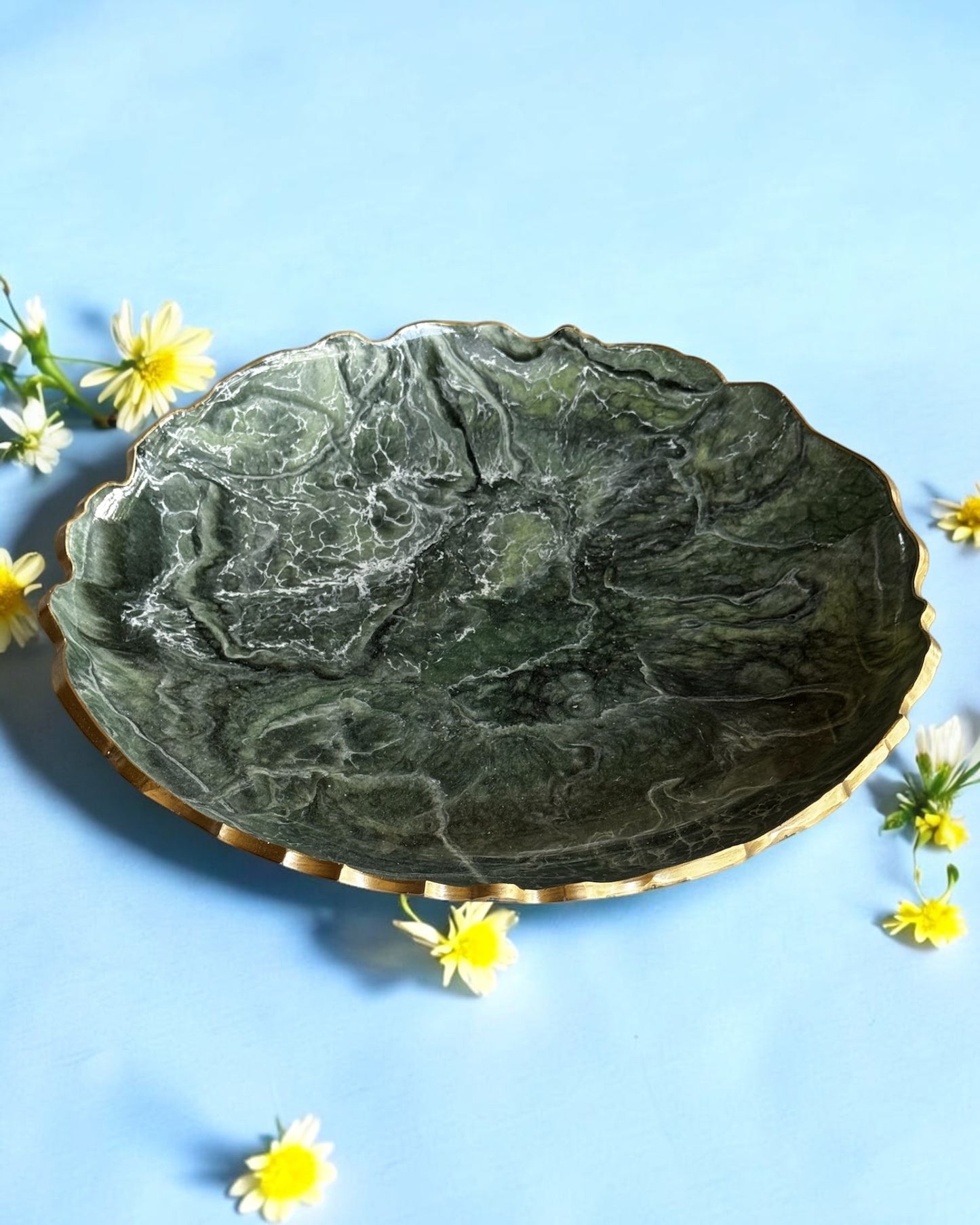 Green Platter 12" geode design epoxy resin