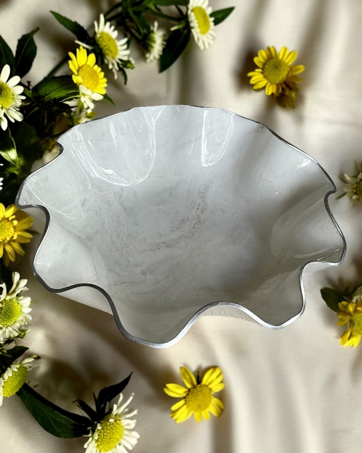 Large White bowl, 18x3" geode design epoxy resin