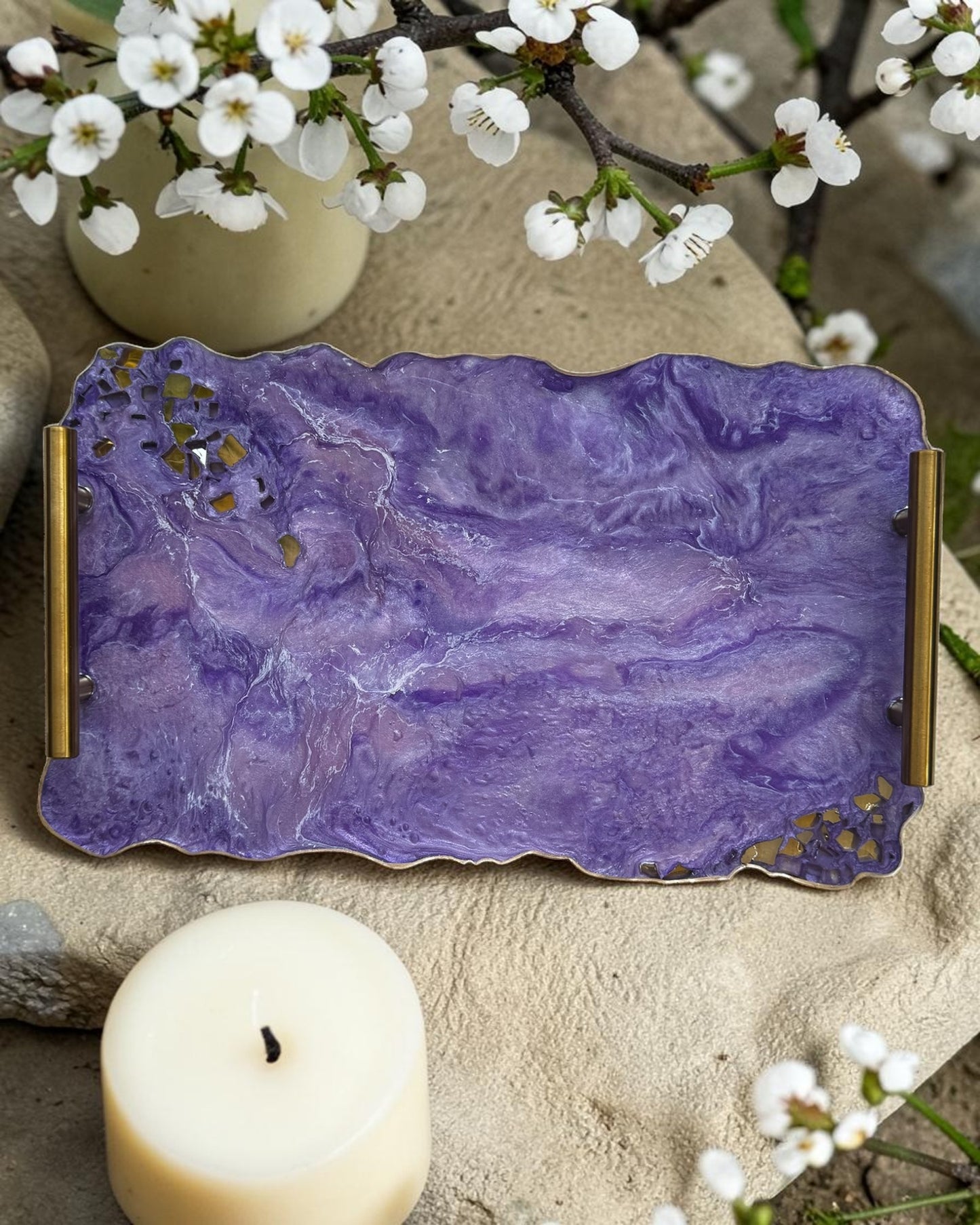 Purple tray handmade epoxy resin geode design