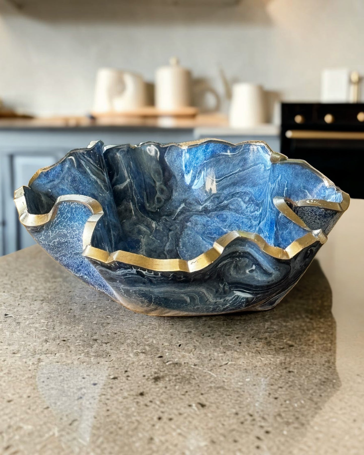 Medium Blue bowl, 11x3" geode design epoxy resin