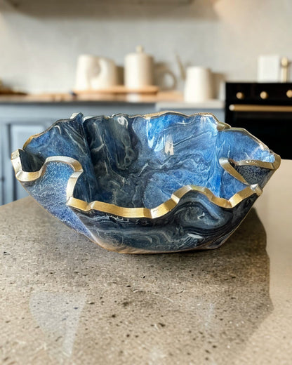 Medium Blue bowl, 11x3" geode design epoxy resin