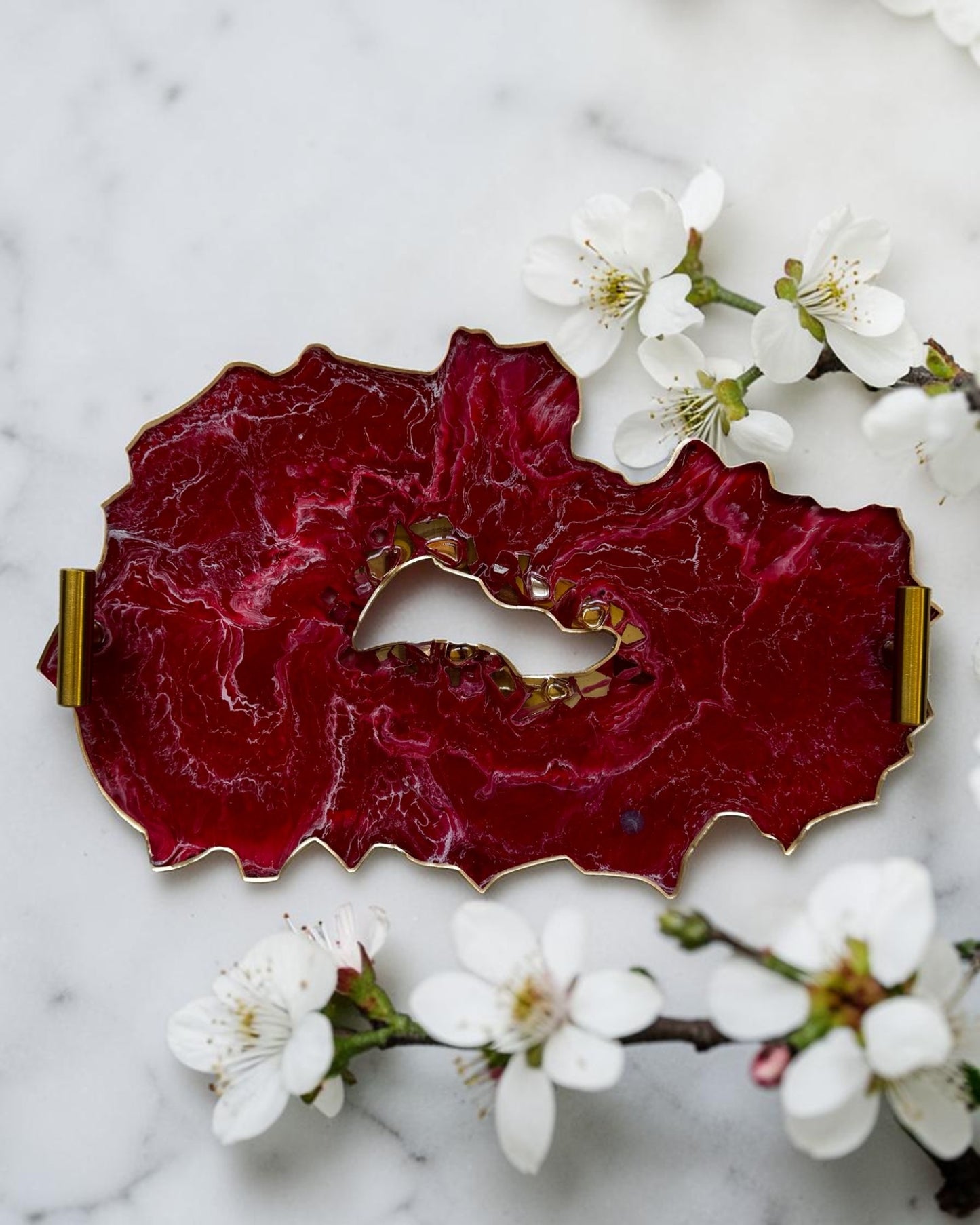 Red tray handmade epoxy resin geode design