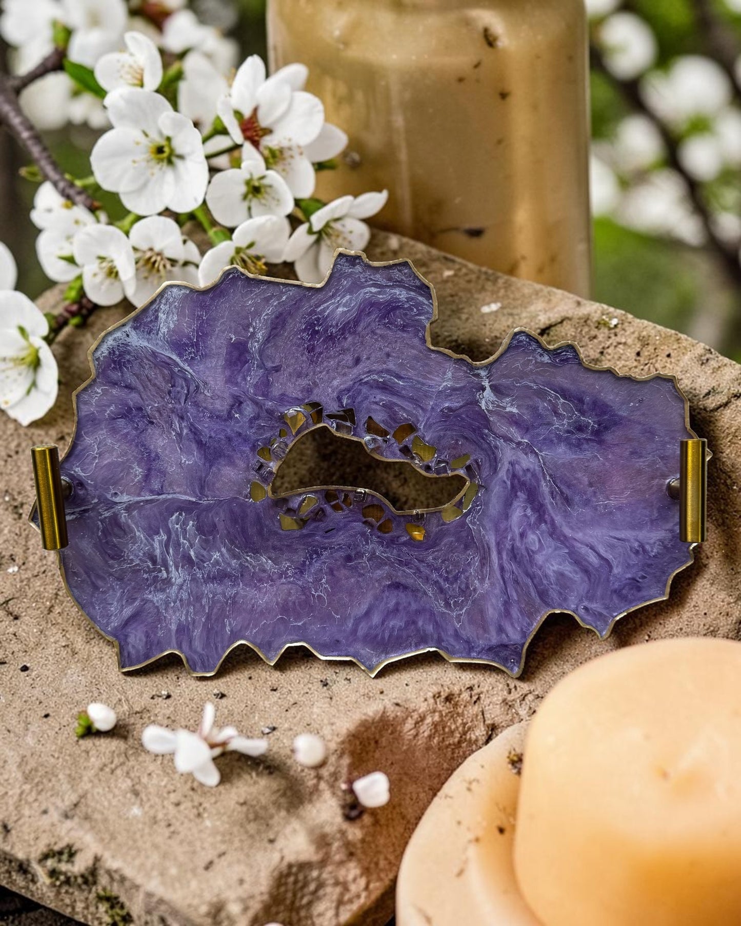 Purple tray handmade epoxy resin geode design