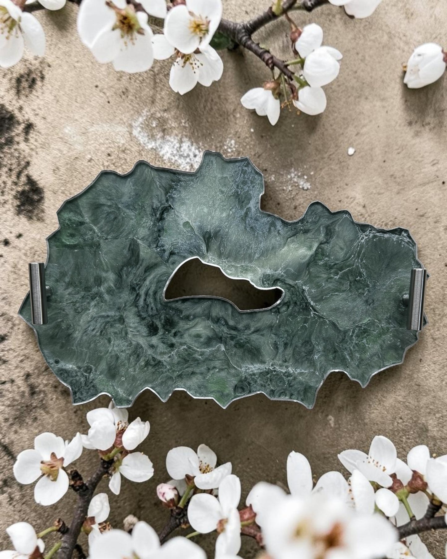 Green tray handmade epoxy resin geode design