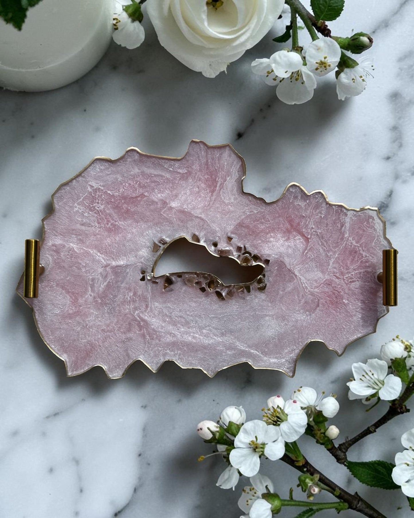Light Pink tray handmade epoxy resin geode design