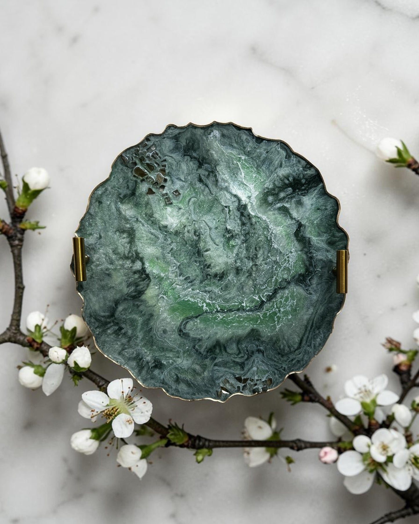 Green tray handmade epoxy resin geode design