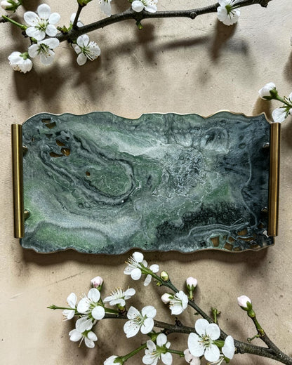 Green tray handmade epoxy resin geode design