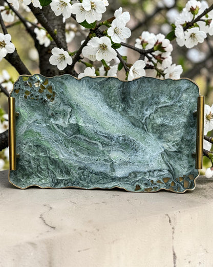 Green tray handmade epoxy resin geode design
