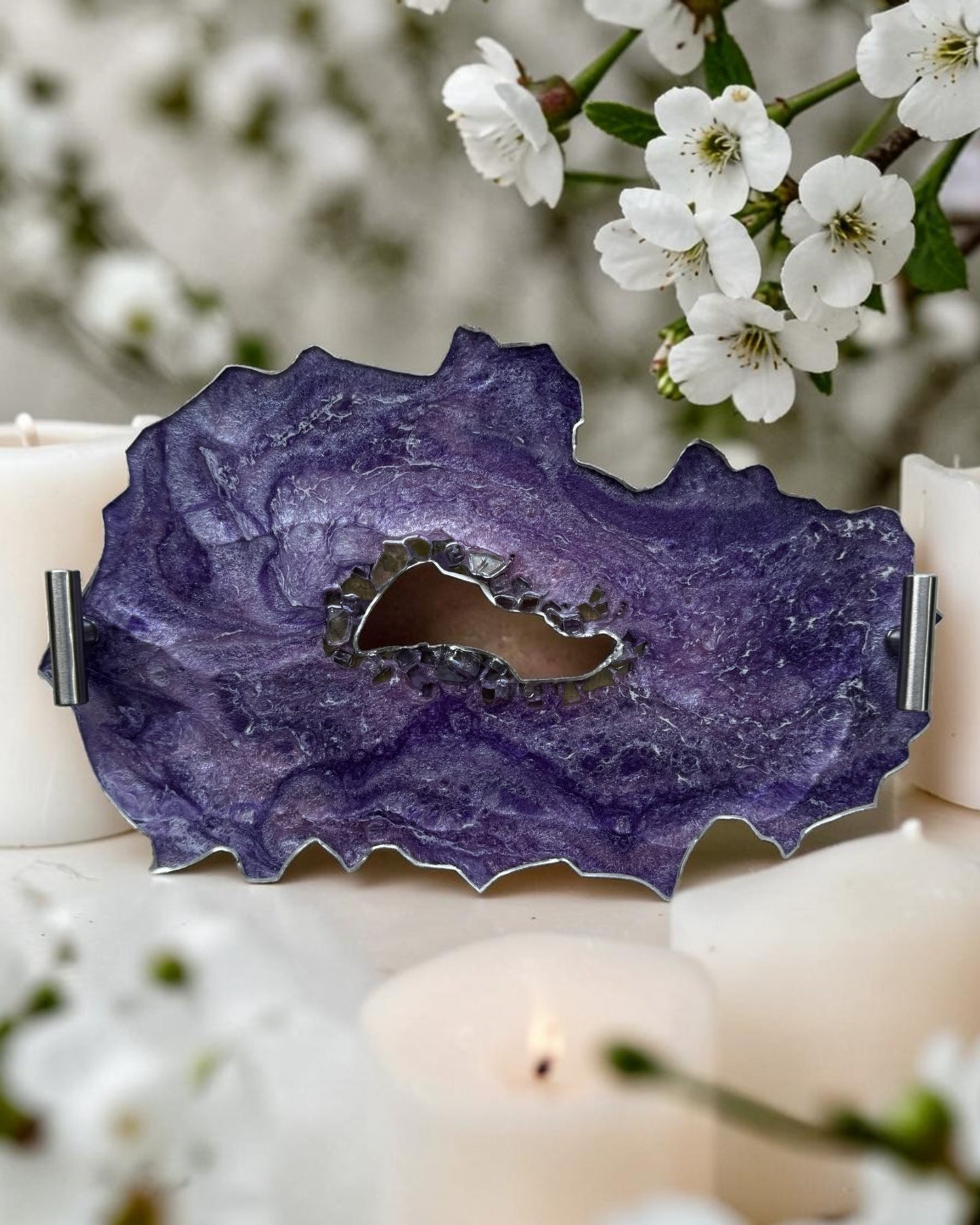 Purple tray handmade epoxy resin geode design