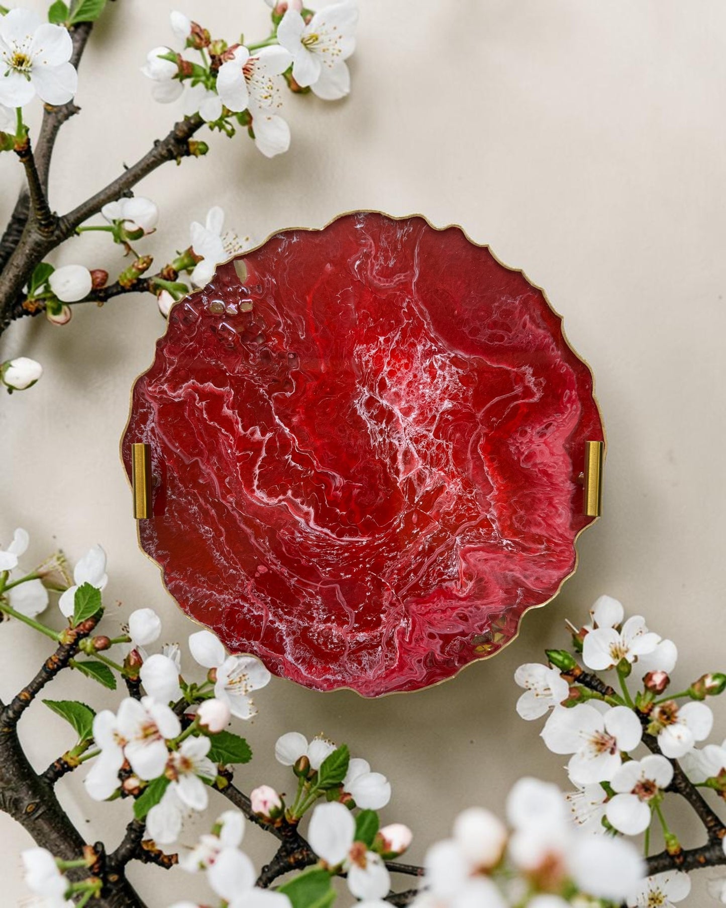 Red tray handmade epoxy resin geode design