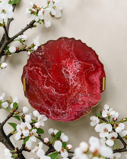 Red tray handmade epoxy resin geode design