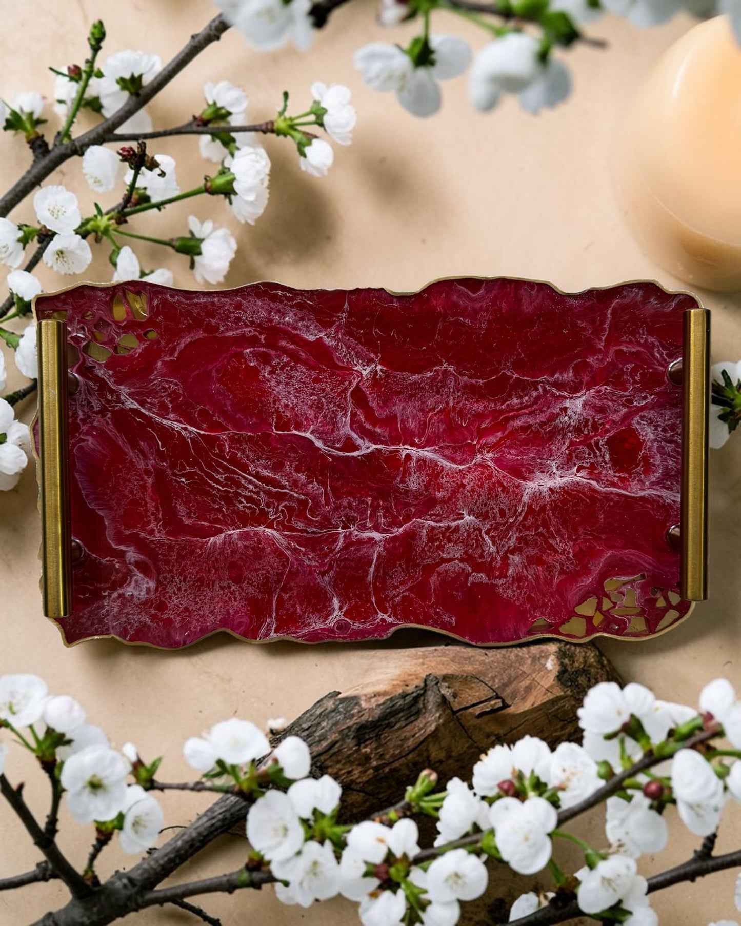 Red tray handmade epoxy resin geode design