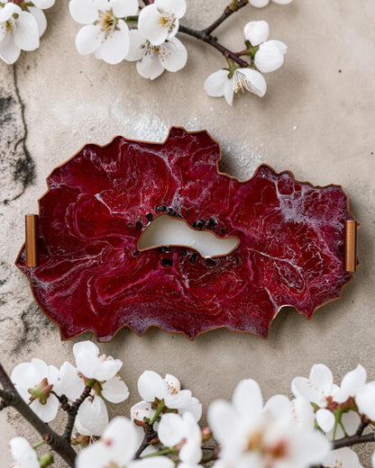 Red tray handmade epoxy resin geode design