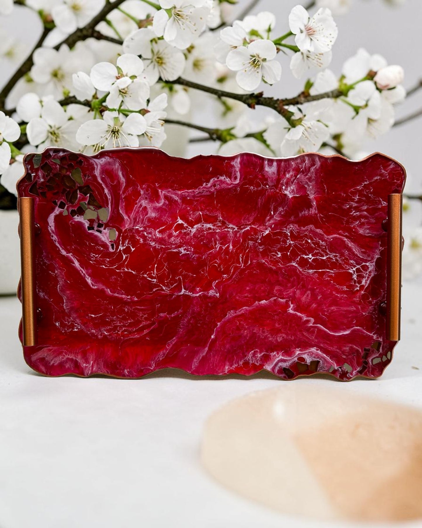 Red tray handmade epoxy resin geode design