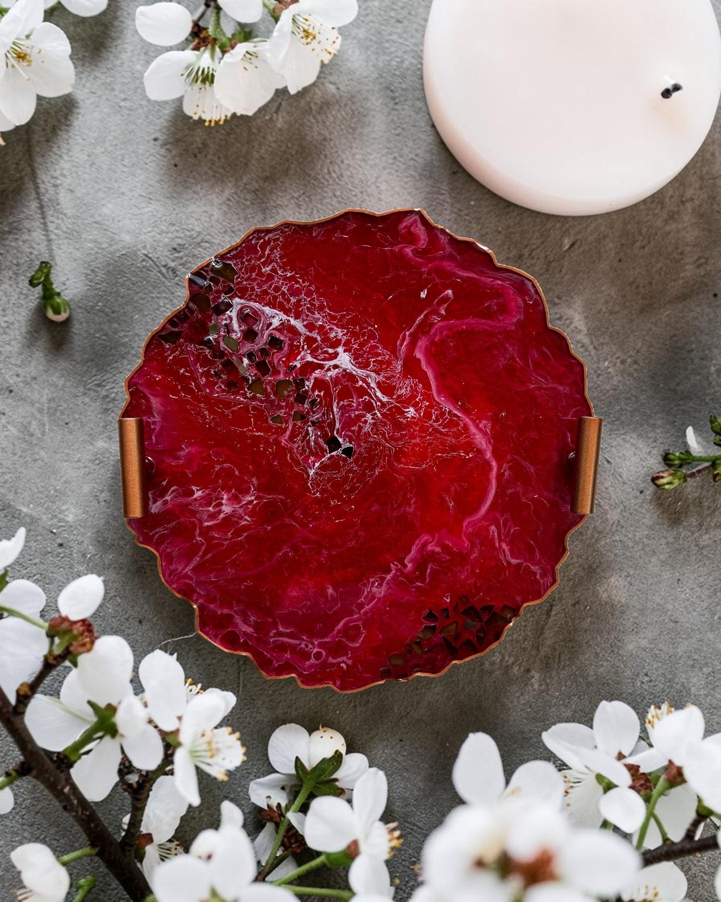 Red tray handmade epoxy resin geode design