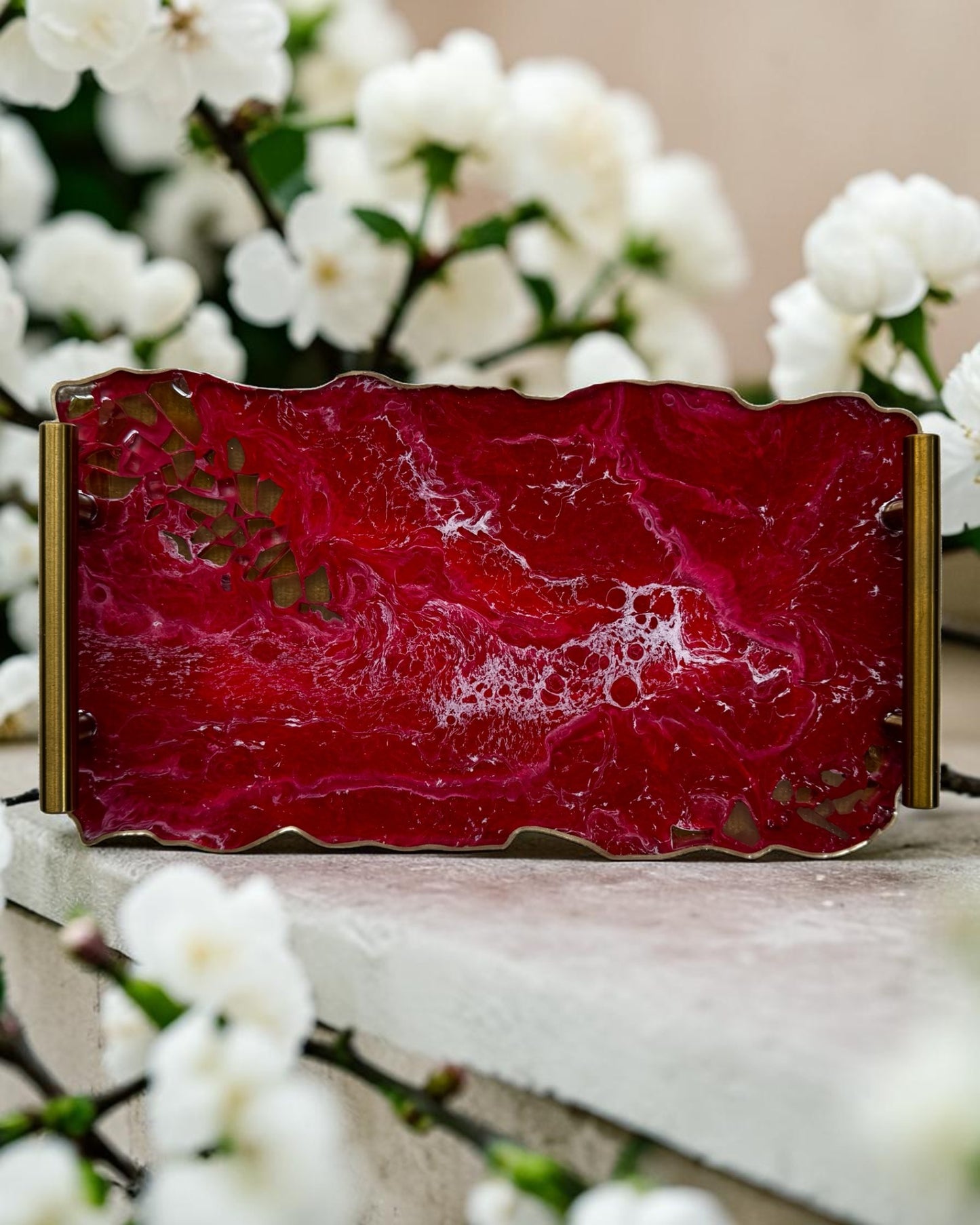 Red tray handmade epoxy resin geode design