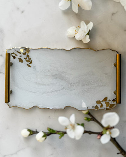 White tray handmade epoxy resin geode design