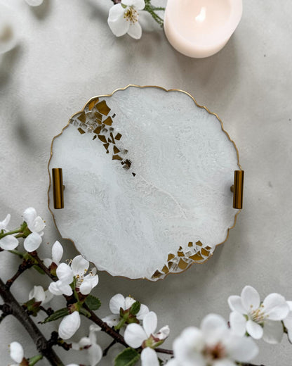 White tray handmade epoxy resin geode design