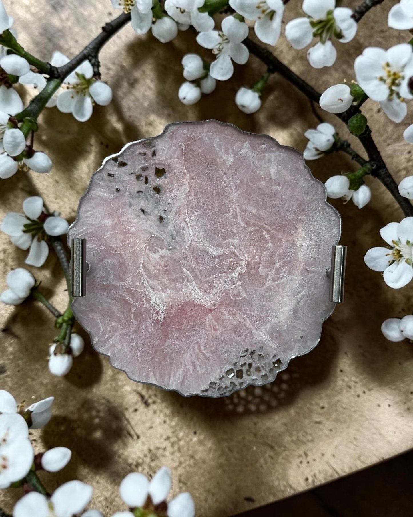 Light Pink tray handmade epoxy resin geode design
