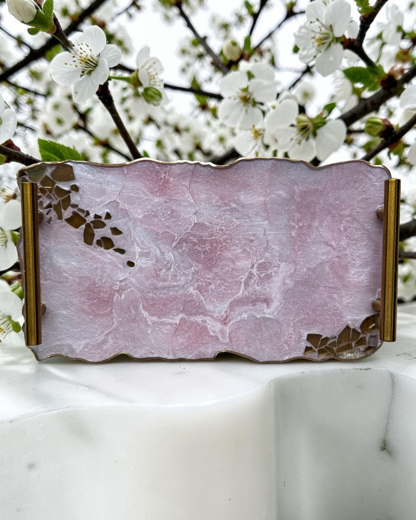 Light Pink tray handmade epoxy resin geode design