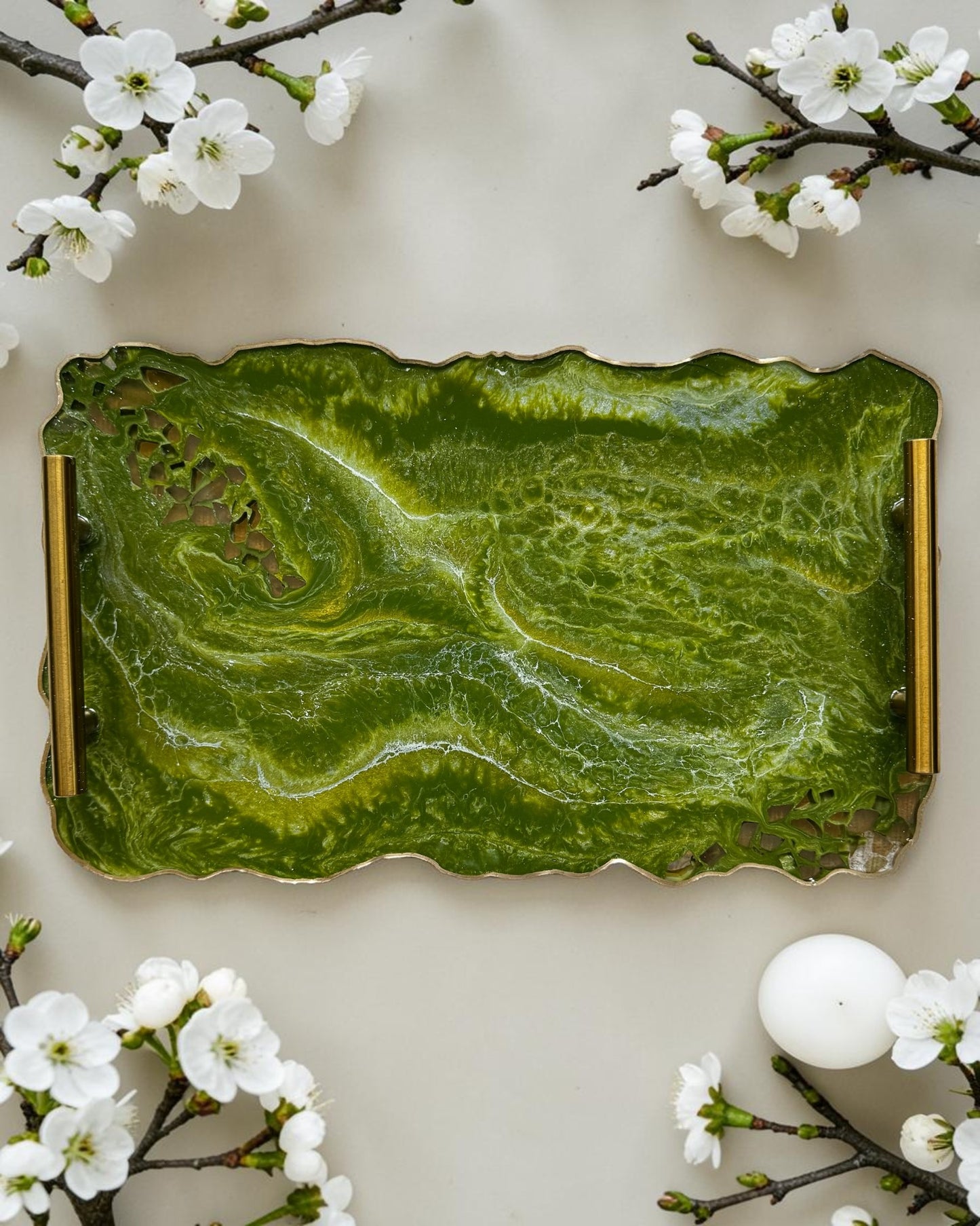 Olive Green tray handmade epoxy resin geode design