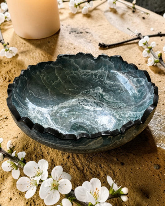 Small Teal and Silver bowl, 8x2" geode design epoxy resin