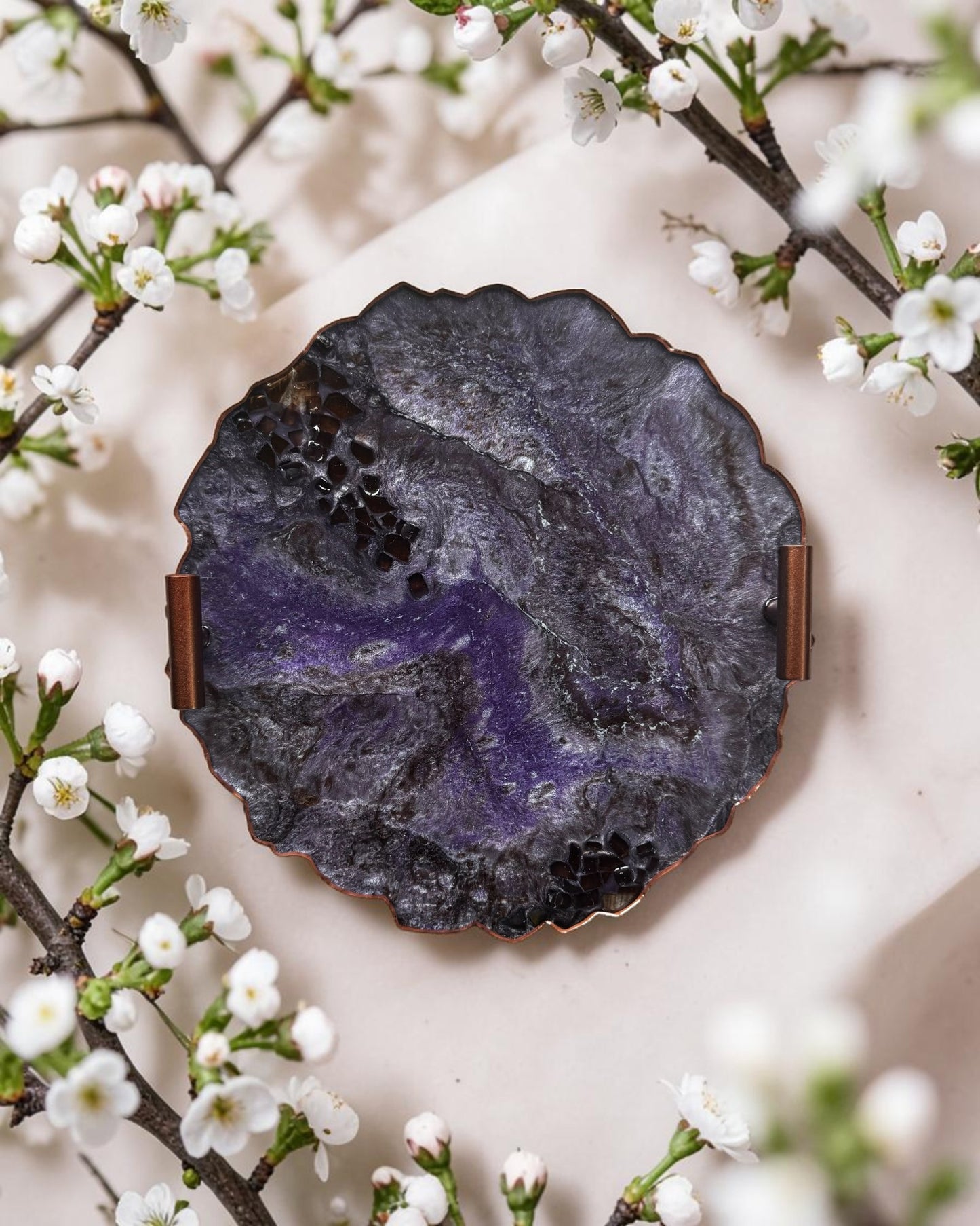 Purple and Brown tray handmade epoxy resin geode design